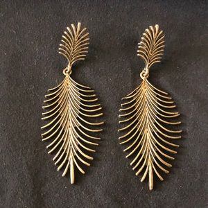 Gold feather drop earrings